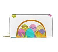 DJNGN Wallet Leather Leather Zip Long Purse Easter Egg Pattern