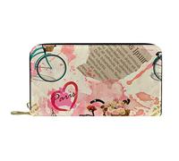 DJNGN Wallet Leather Leather Zip Long Purse Eiffel Tower Romantic