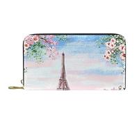 DJNGN Wallet Leather Leather Zip Long Purse Eiffel Tower Rose Paris Beautiful