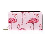 DJNGN Wallet Leather Leather Zip Long Purse Elegant Flamingos Pattern Pink Style