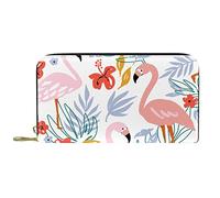 DJNGN Wallet Leather Leather Zip Long Purse Flamingo Pattern
