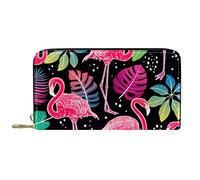 DJNGN Wallet Leather Leather Zip Long Purse Flamingo Tropical