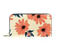 DJNGN Wallet Leather Leather Zip Long Purse Floral Pattern