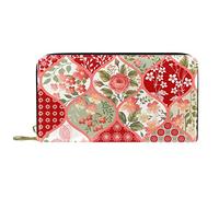 DJNGN Wallet Leather Leather Zip Long Purse Floral Pattern