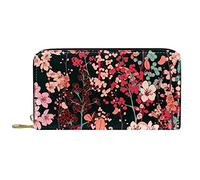 DJNGN Wallet Leather Leather Zip Long Purse Flower Pattern