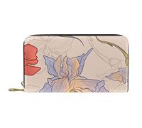 DJNGN Wallet Leather Leather Zip Long Purse Flower Pattern
