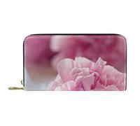 DJNGN Wallet Leather Leather Zip Long Purse Flower Pink