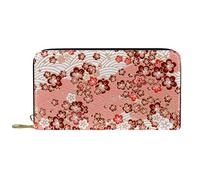 DJNGN Wallet Leather Leather Zip Long Purse Flower Pink Background