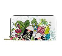 DJNGN Wallet Leather Leather Zip Long Purse Flower Shoes Pattern Beautiful