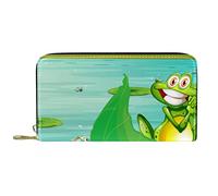 DJNGN Wallet Leather Leather Zip Long Purse Frog and Pond Fishes