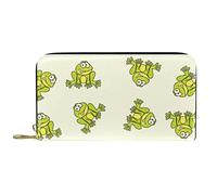 DJNGN Wallet Leather Leather Zip Long Purse Frog Cute Green