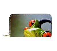 DJNGN Wallet Leather Leather Zip Long Purse Frog Headphones Music