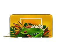 DJNGN Wallet Leather Leather Zip Long Purse Frog Yellow