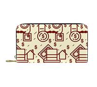 DJNGN Wallet Leather Leather Zip Long Purse Funny Cartoon Monopoly Pattern