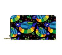 DJNGN Wallet Leather Leather Zip Long Purse Funny Colorful Birds Floral Pattern