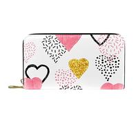 DJNGN Wallet Leather Leather Zip Long Purse Glittering Gold Pink Hearts Pattern