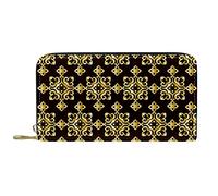 DJNGN Wallet Leather Leather Zip Long Purse Golden Geometric Pattern
