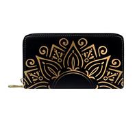 DJNGN Wallet Leather Leather Zip Long Purse Golden Mandala Wreath 1-01