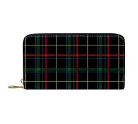 DJNGN Wallet Leather Leather Zip Long Purse Green Black Red Blue Yellow Plaid Tartan Checks Pattern