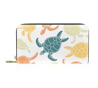 DJNGN Wallet Leather Leather Zip Long Purse Green Orange Yellow Turtles Pattern