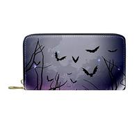 DJNGN Wallet Leather Leather Zip Long Purse Halloween Night Sky