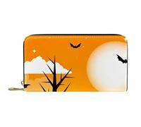 DJNGN Wallet Leather Leather Zip Long Purse Halloween Pumpkin Night Background