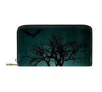 DJNGN Wallet Leather Leather Zip Long Purse Halloween Pumpkin Night Background (7)