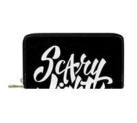 DJNGN Wallet Leather Leather Zip Long Purse Halloween Scary Night Black
