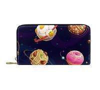 DJNGN Wallet Leather Leather Zip Long Purse Hamburg Doughnut Planets Noodles Meat Ball