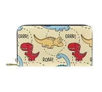 DJNGN Wallet Leather Leather Zip Long Purse Hand-Drawn-Dinosaur-Pattern