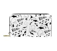 DJNGN Wallet Leather Leather Zip Long Purse Hand-Drawn-Dinosaur-Pattern