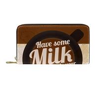 DJNGN Wallet Leather Leather Zip Long Purse Have Some Milk in Your Coffee