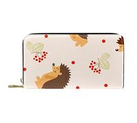 DJNGN Wallet Leather Leather Zip Long Purse Hedgehog Cartoon Smiling Face Brown