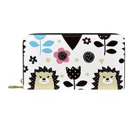 DJNGN Wallet Leather Leather Zip Long Purse Hedgehog Floral Pattern