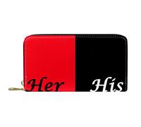 DJNGN Wallet Leather Leather Zip Long Purse Her Side and His Side Red Black
