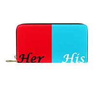 DJNGN Wallet Leather Leather Zip Long Purse Her Side and His Side Red Blue