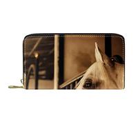 DJNGN Wallet Leather Leather Zip Long Purse Horse on Nature