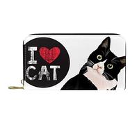 DJNGN Wallet Leather Leather Zip Long Purse I Love Cat Pattern