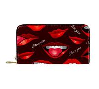 DJNGN Wallet Leather Leather Zip Long Purse I Love You Red Mouth Lips