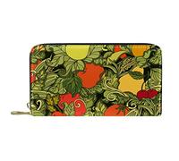 DJNGN Wallet Leather Leather Zip Long Purse Leaves Vegetables Fruits Red Cherry Tomato