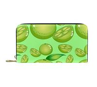 DJNGN Wallet Leather Leather Zip Long Purse Limes Green Lemon Fruit Pattern
