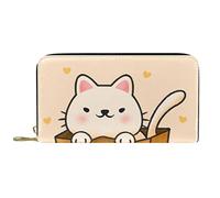 DJNGN Wallet Leather Leather Zip Long Purse Little Cat Paper Cartoon Print