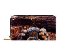 DJNGN Wallet Leather Leather Zip Long Purse Mexican Red Knee Tarantula Spider