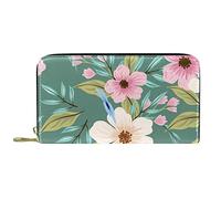 DJNGN Wallet Leather Leather Zip Long Purse Natural Colorful Painted Flowers
