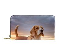 DJNGN Wallet Leather Leather Zip Long Purse Outdoor Beagle Dog Waiting Sunset