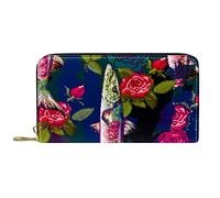 DJNGN Wallet Leather Leather Zip Long Purse Pacific Saury Rose Beautiful