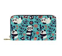 DJNGN Wallet Leather Leather Zip Long Purse Panda Bamboo Flower