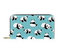 DJNGN Wallet Leather Leather Zip Long Purse Panda Cute Blue