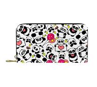 DJNGN Wallet Leather Leather Zip Long Purse PandaPattern Balloon Heart