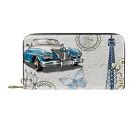 DJNGN Wallet Leather Leather Zip Long Purse Paris Eiffel Tower